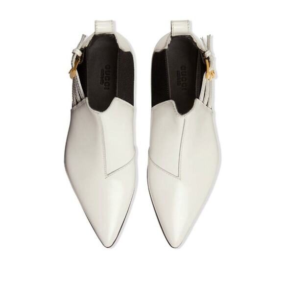 Gucci White Leather Ankle Boots 6 Triple Strap Buckle Cordovan Italy Pointed Toe - Picture 1 of 13